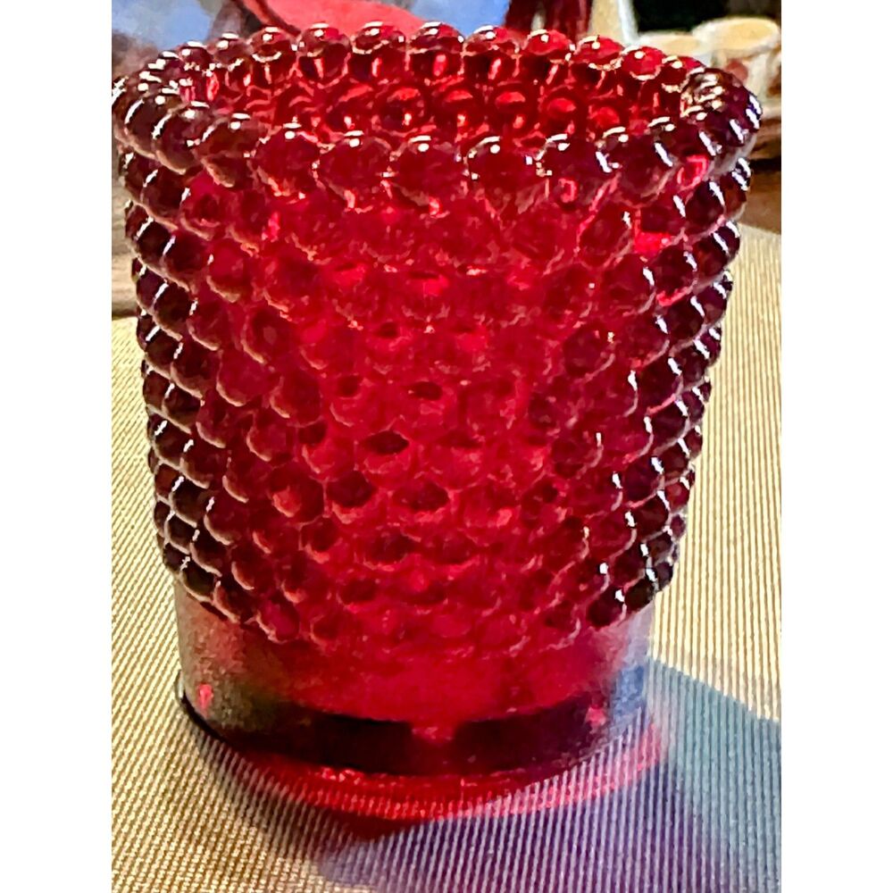 Set of 4 RUBY RED Amberina HOBNAIL VOTIVE CANDLE HOLDERS (GLOW) more available - Picture 3 of 7